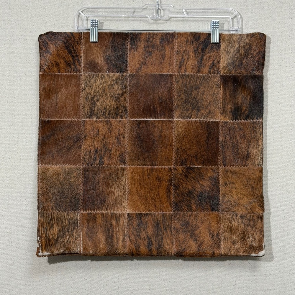 Cowhide Pillow Cover 19x18.5 Brown Patchwork Brindle Western Case